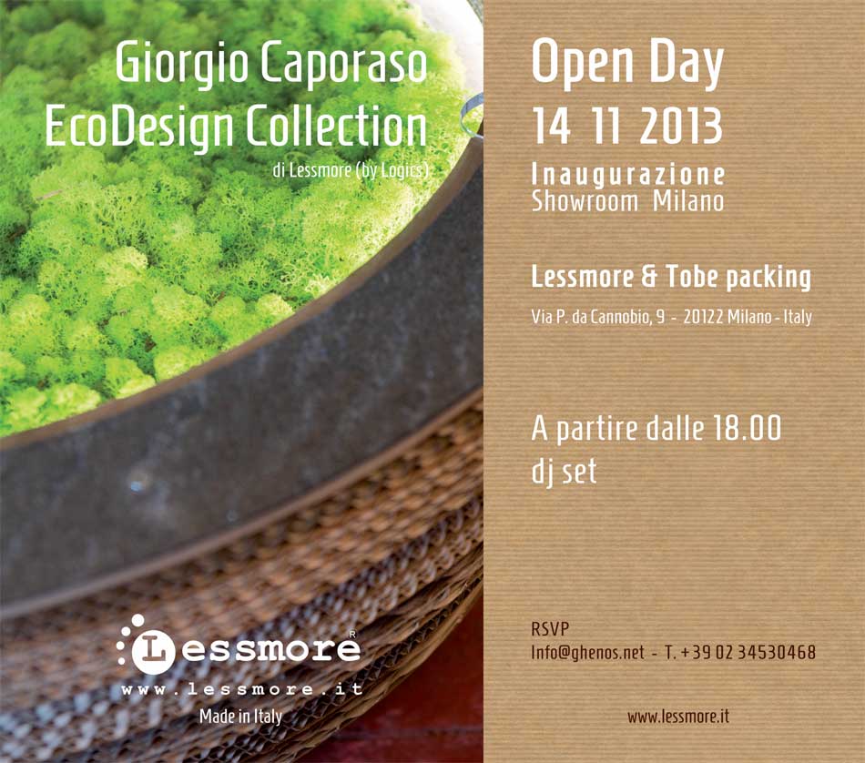 Invito OpenDay apertura Showroom Lessmore e tobe packing a Milano