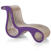 X2Chair: carboard chaise longue with purple finishes. Design Giorgio Caporaso. Lessmore