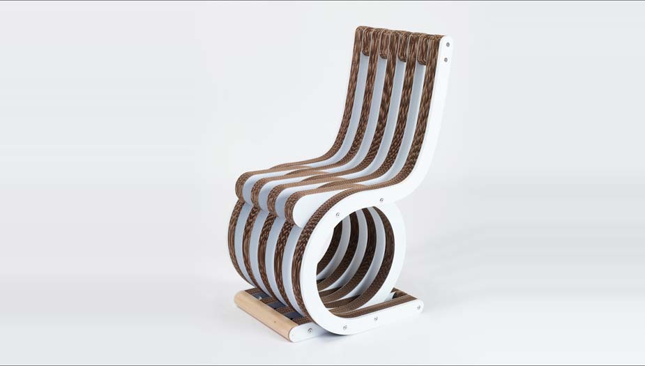 Twist Chair sedia in cartone con finiture in legno laccato bianco